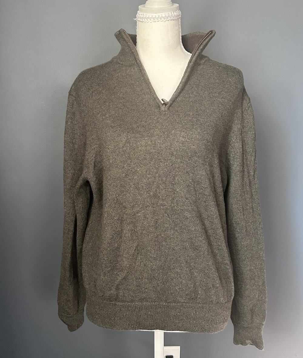 Brooks Brothers Womens Wool Quarter Zip Sweater Olive Size M Luxury Preppy Class